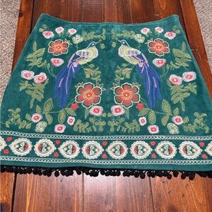 Umgee Green Skirt with birds and Floral Embroidery